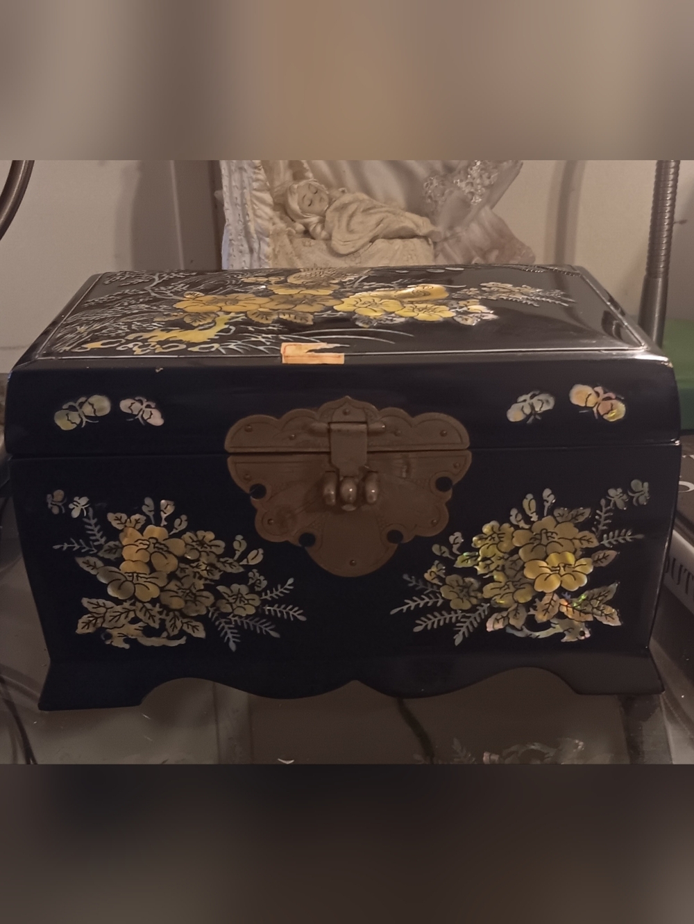 Vintage Japanese Nlack Laquer Jewelry Box - Decorative Home Accent
